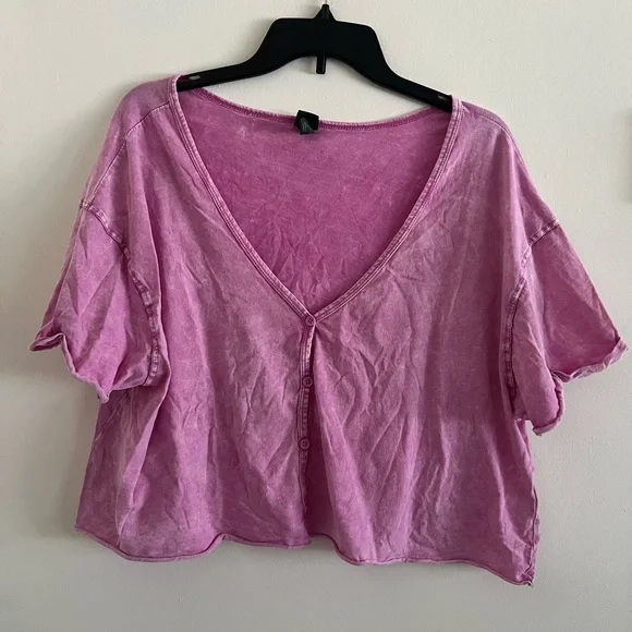 Pink Button Down Crop Top - Picture 1 of 4